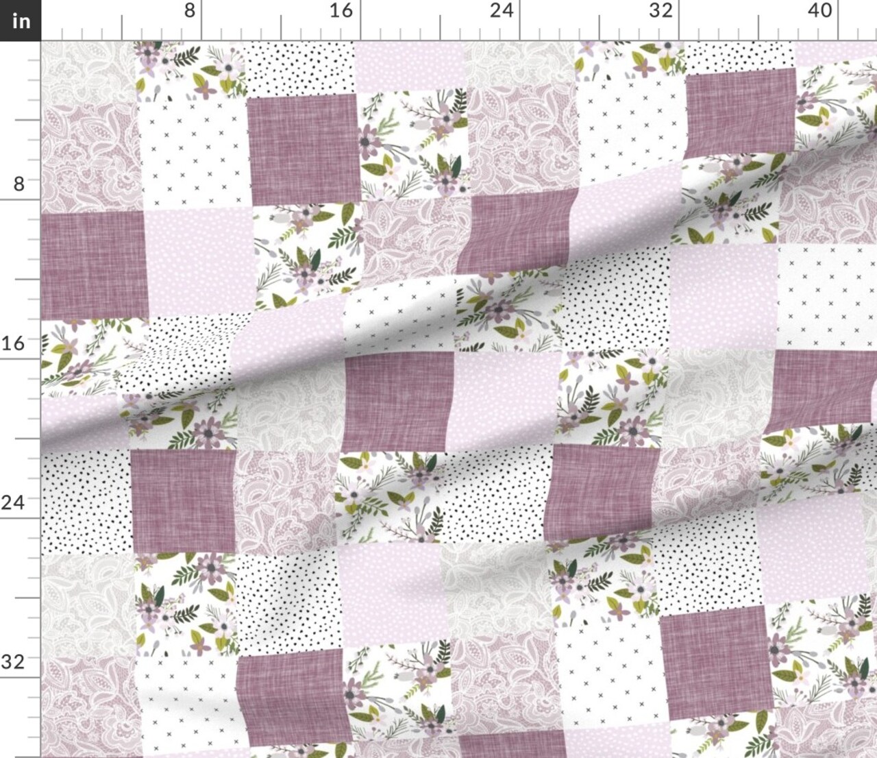 Various Fabrics by the Yard or Fat Quarter Lavender Floral Purple Green White Quilt Topper Wholecloth Cheater Quilt Patchwork Custom Printed Fabric by Spoonflower